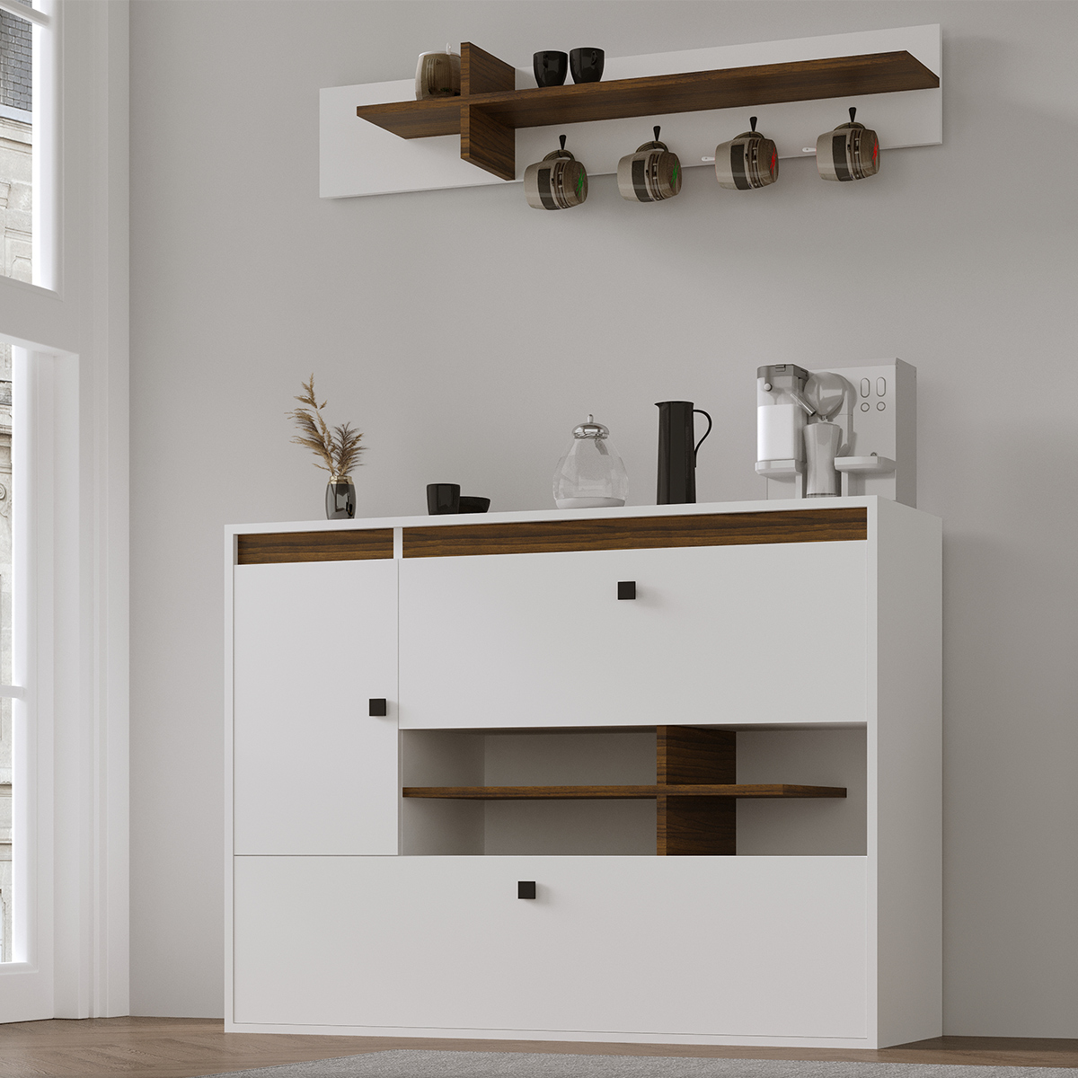 Coffee Corner With Shelf 120cm White