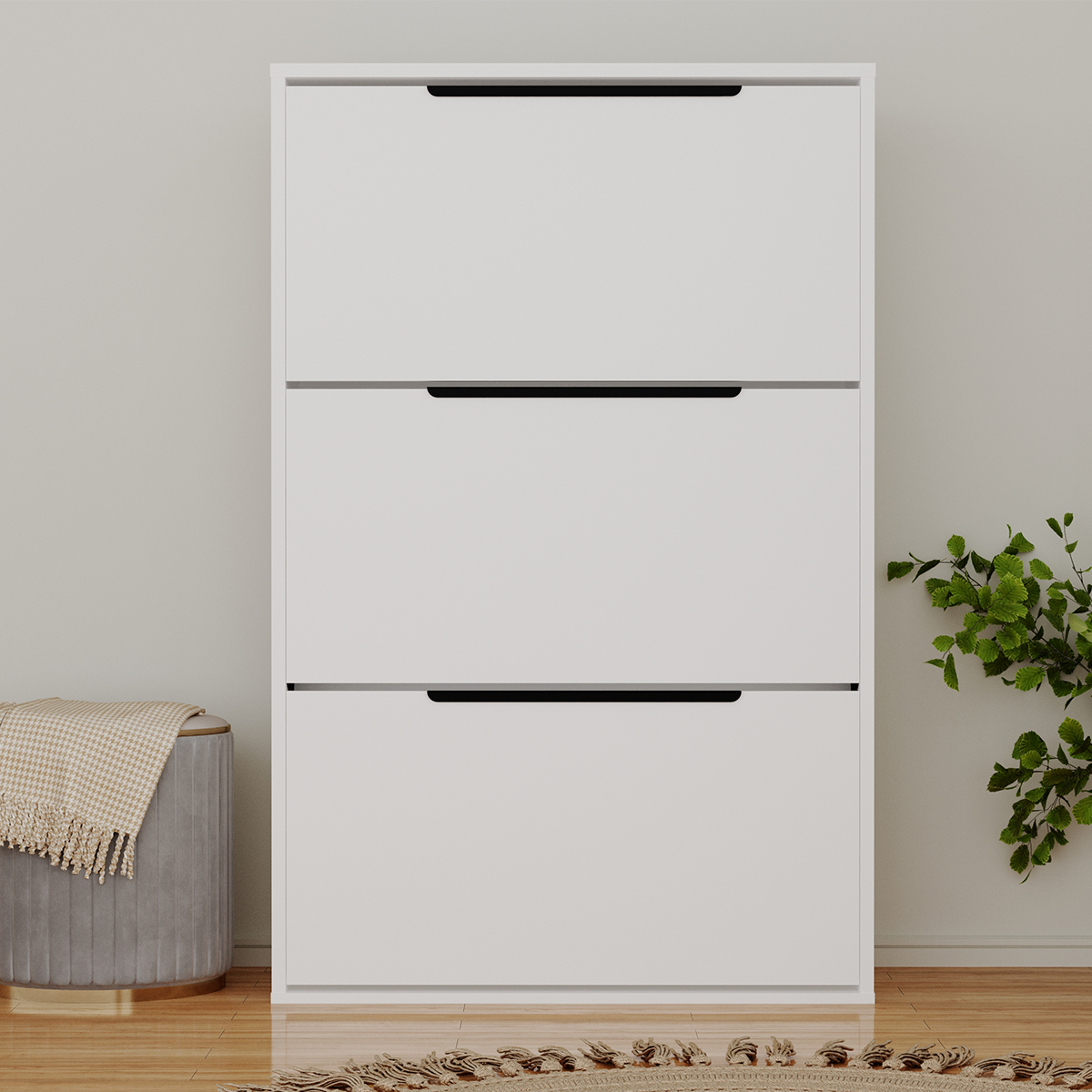 Shoe Cabinet 74cm With 3 Compartments White