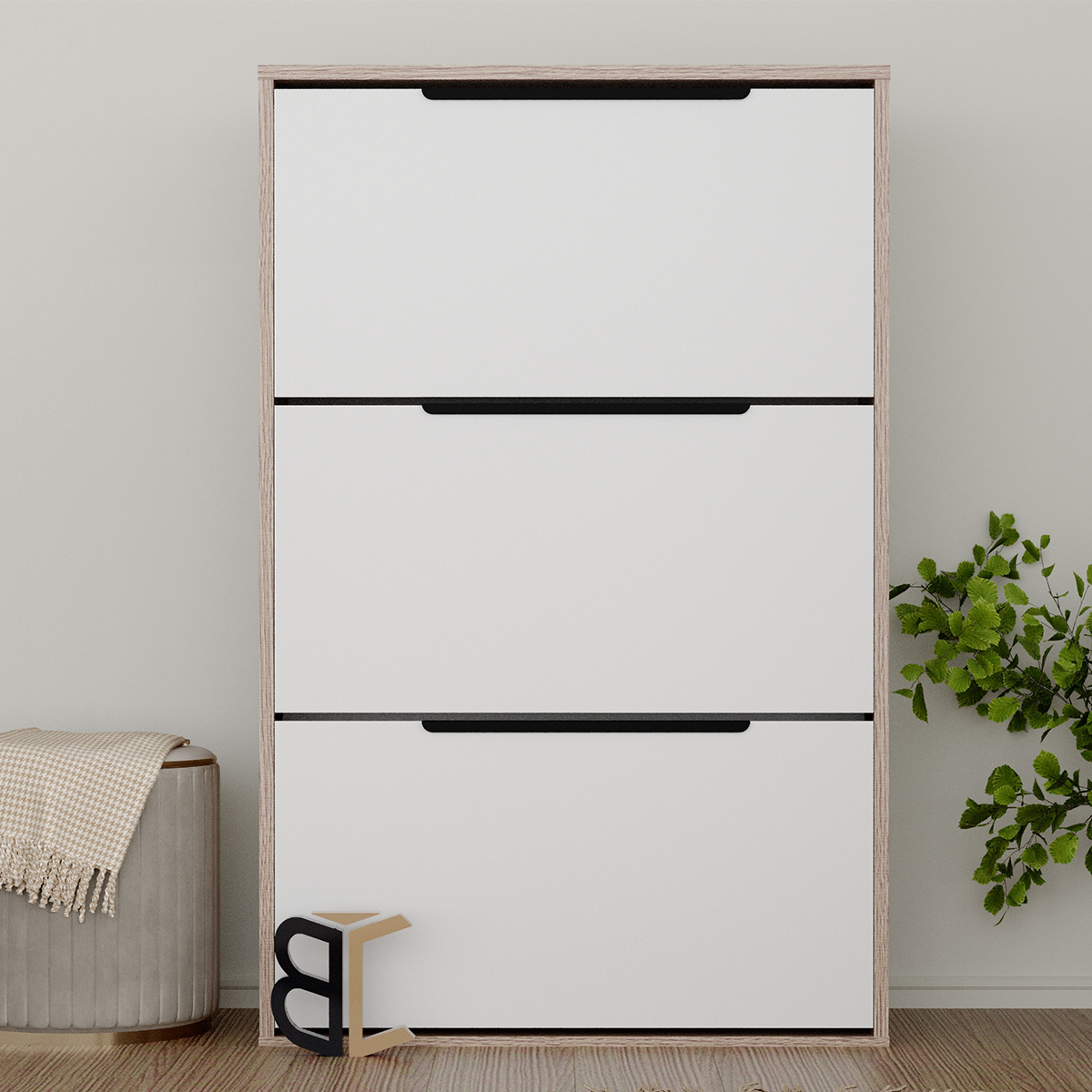 Shoe Cabinet 74cm With 3 Compartments White & Brown