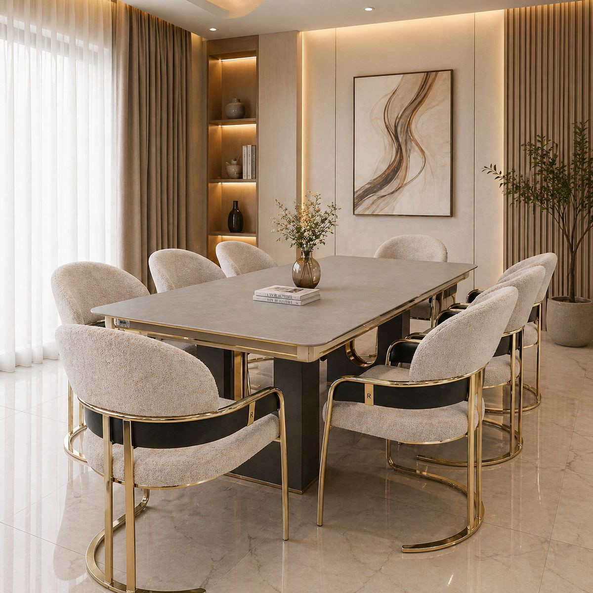 Safir Dining Table Set (1 Table With 8 Chairs)