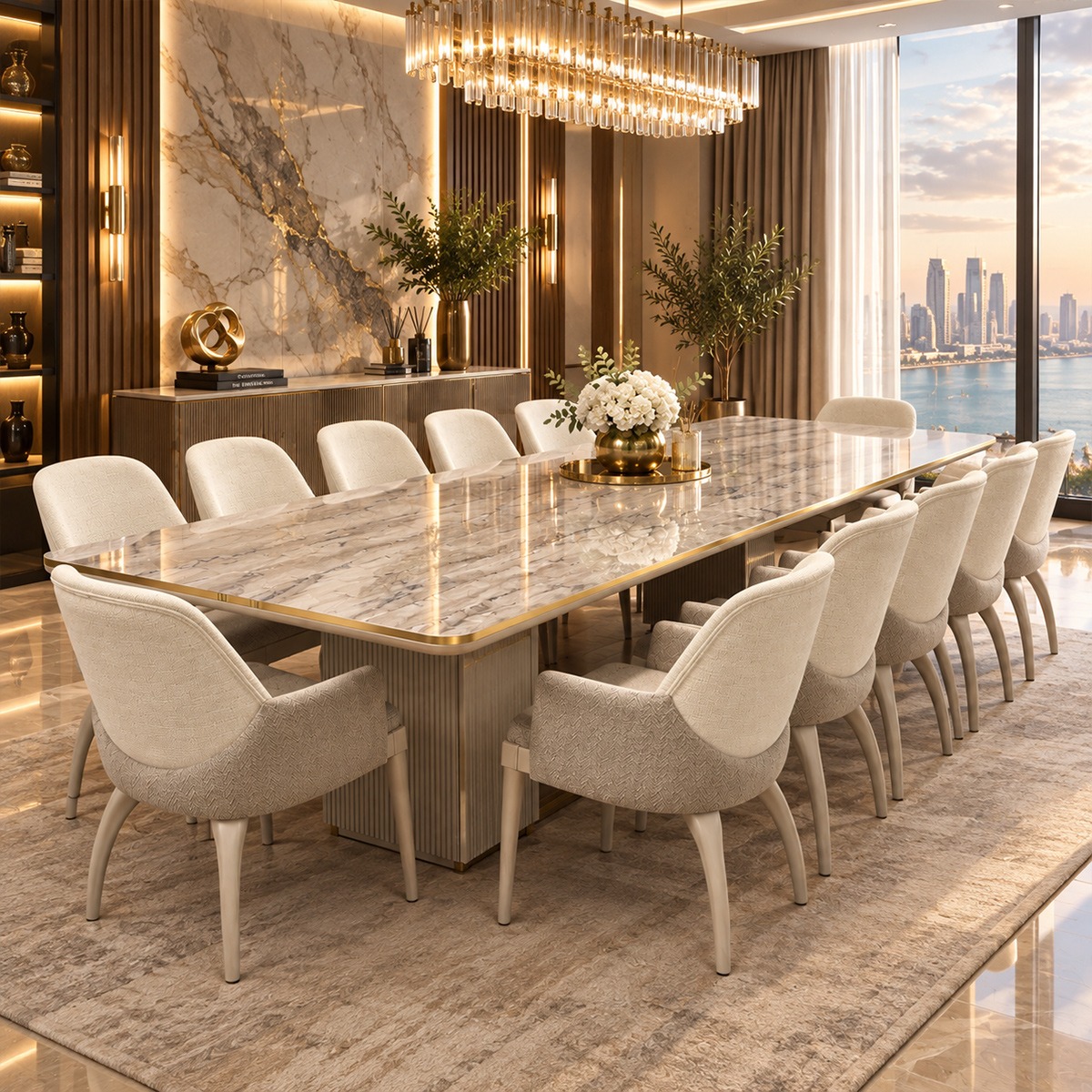 Modern Dining Table Set (1 Table, 12 Chairs)