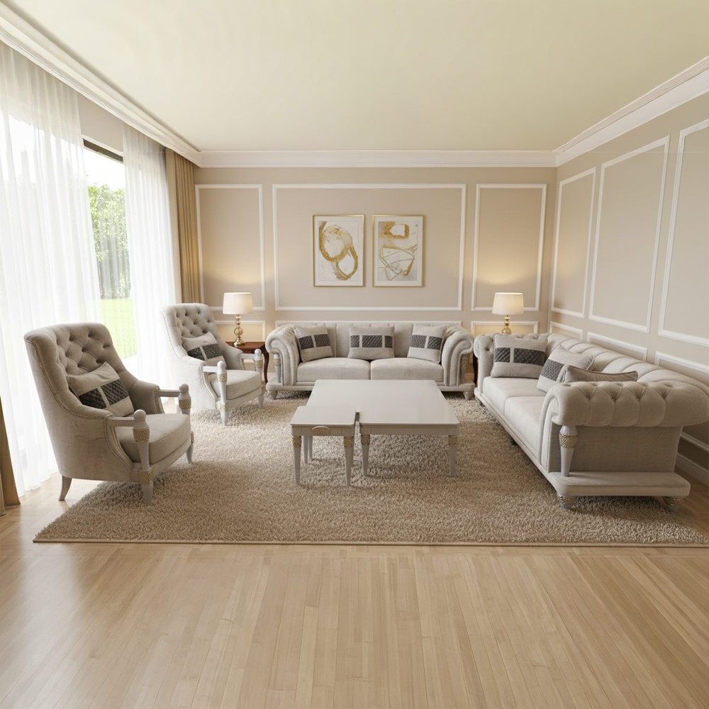 Orhan Classic Sofa Set Gray Gold