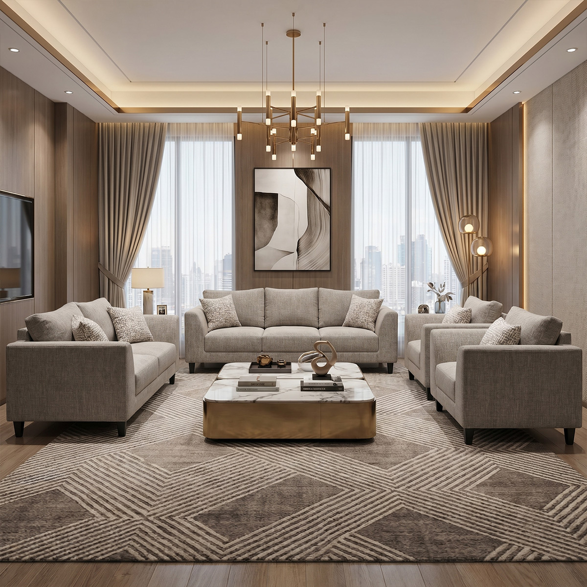 Fabric Sofa Set (1x3 Seater, 1x2 Seater, 2x1 Seater)