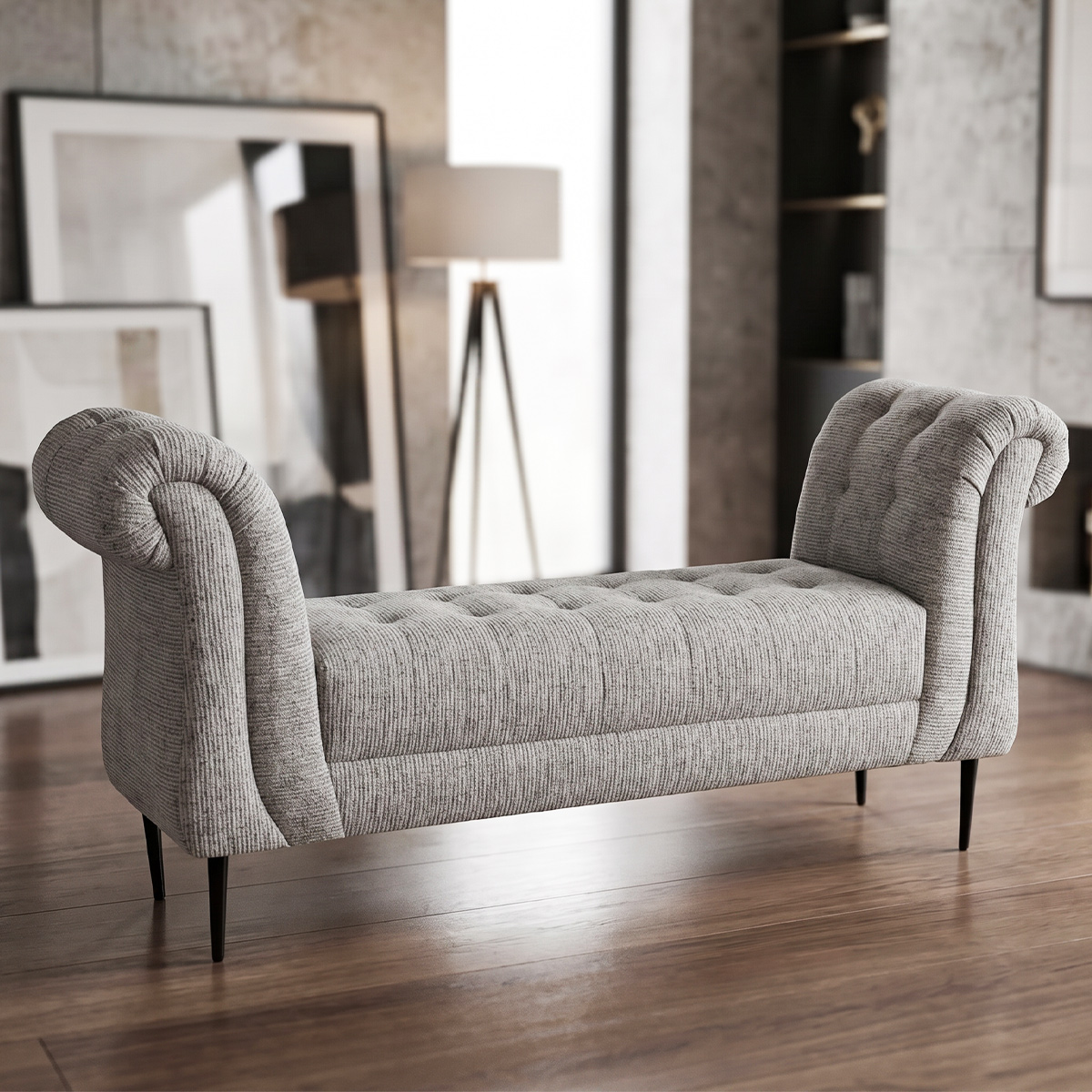 Rolled Arm Fabric Bench