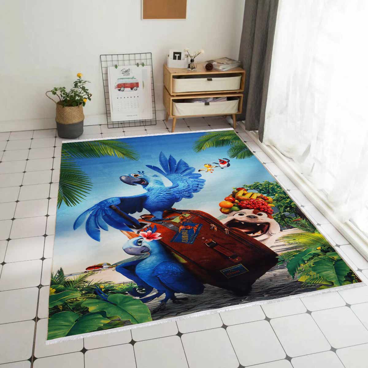 Cartoon Birds & Dog Printed Carpet