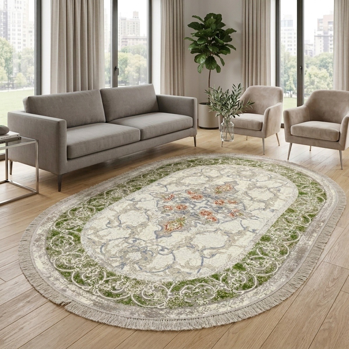 Acrylic Viscous Semi Classic Oval Carpet 60x90cm