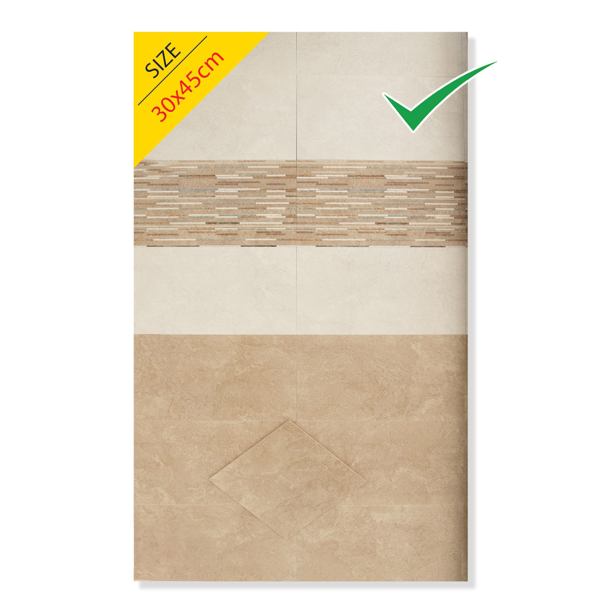 بلاط حمام 30×45 سم (6 قطع و0.81 متر مربع لكل علبة - يُباع بالعلبة)