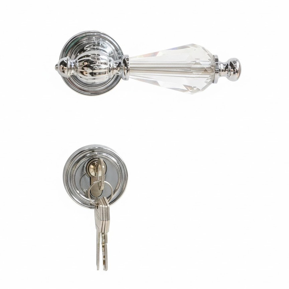 Crystal Lever Door Lock Handle Set 1x2 Bright Silver
