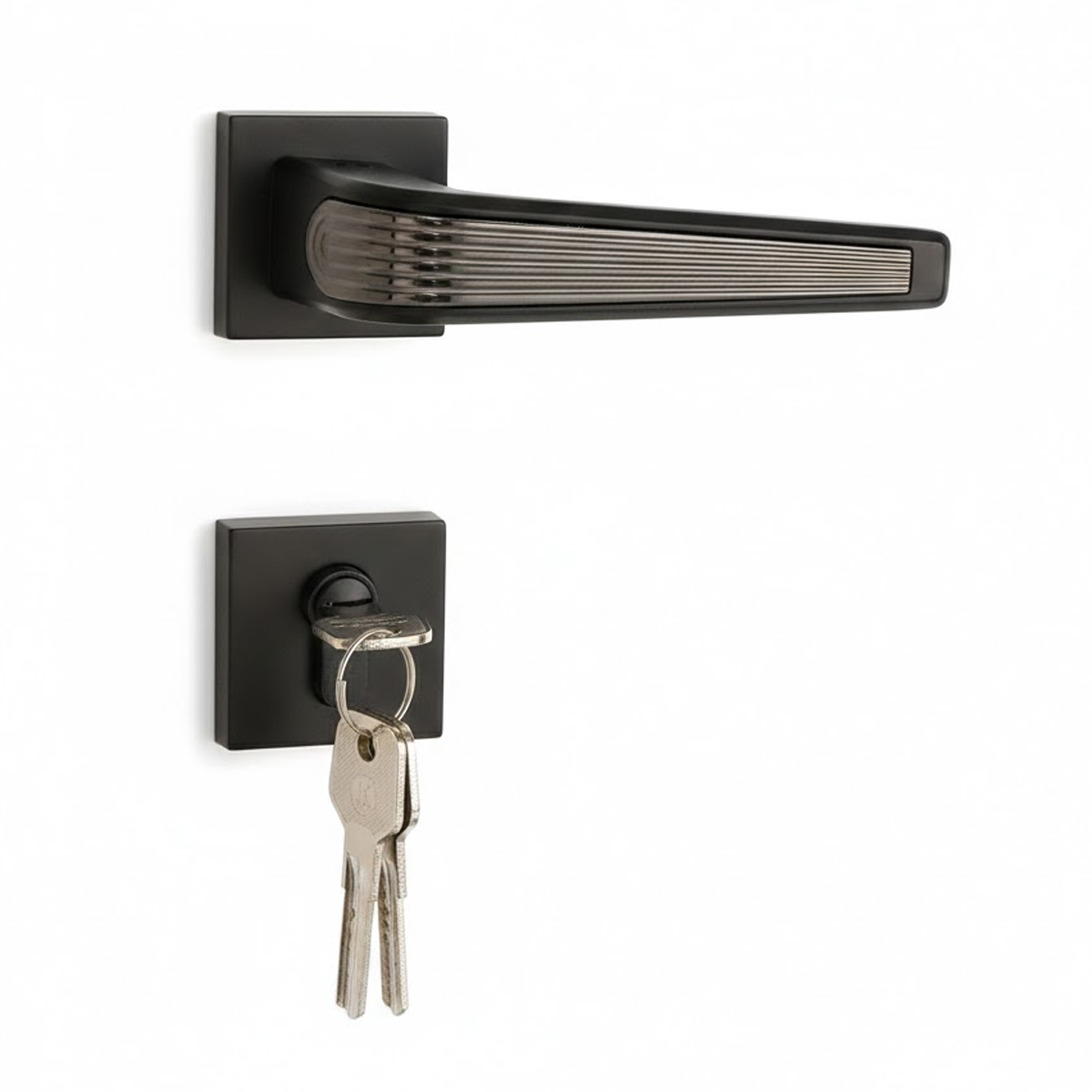 Modern Lever On Square Door Lock Handle Set 1x3