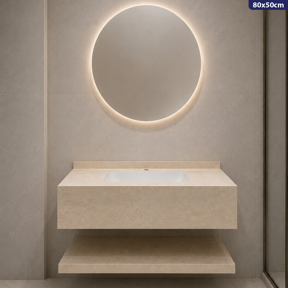 Single Marble Basin with Mirror 80x50cm