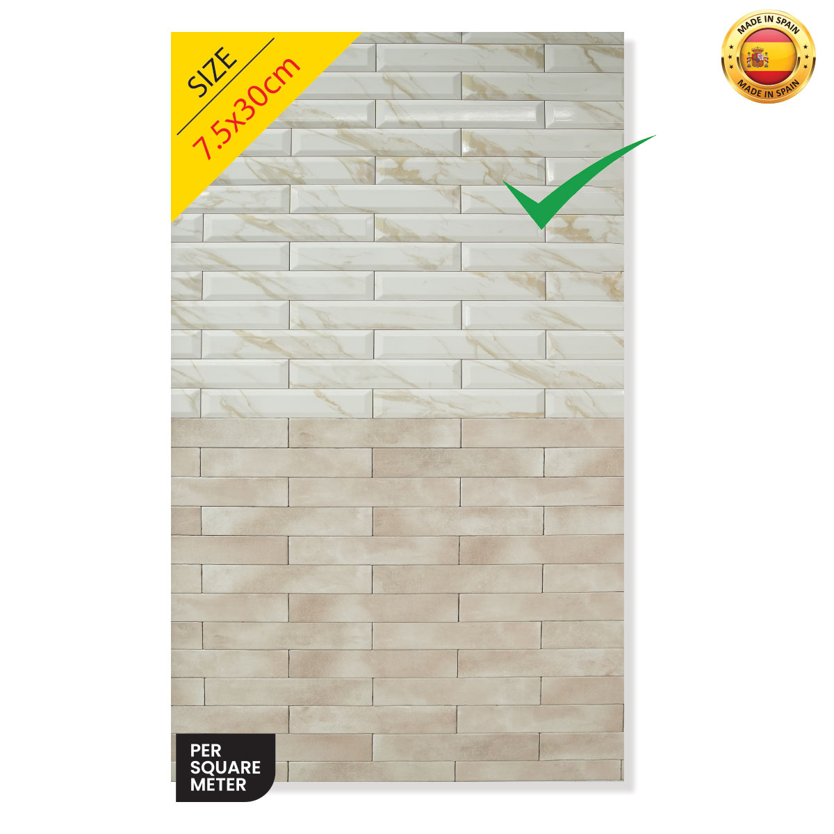 Bathroom & Kitchen Tiles 30x7.5cm (0.81 Sq. Meter Per Box, Sold By Box)