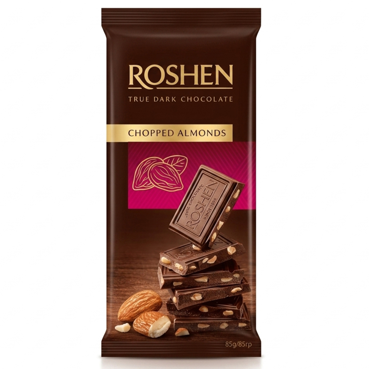 Roshen True Dark Chocolate Chopped Almonds 85g
