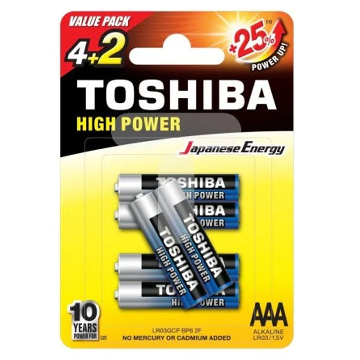 Toshiba High Power AAA Size Battery 1x6 Pieces