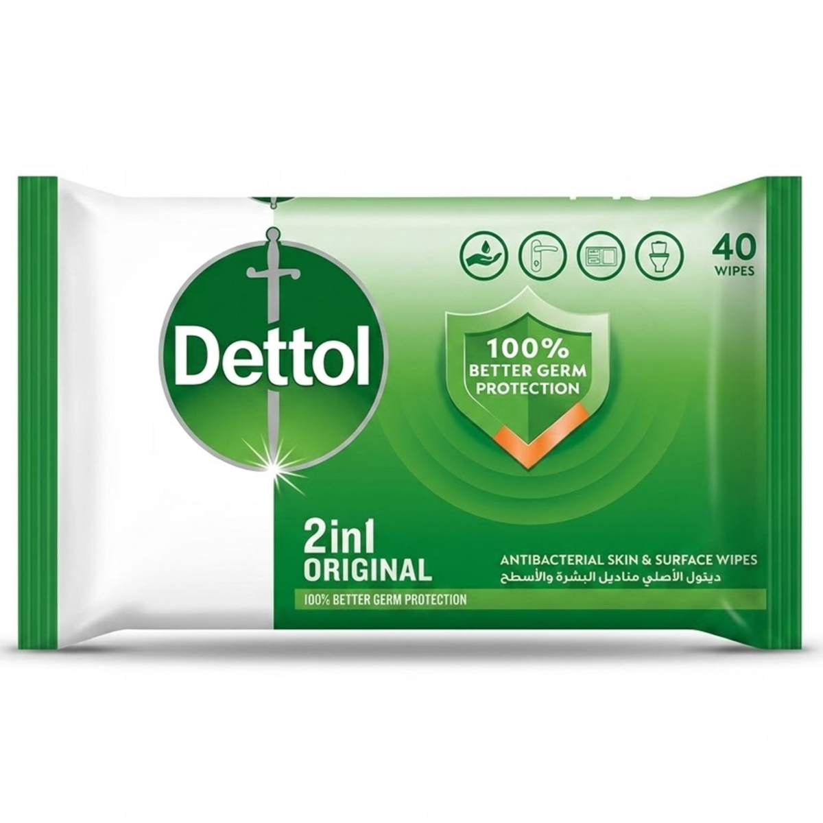 Detol 2 In 1 Original Antibacterial Skin & Surface Wipes 1 x 40 Pieces