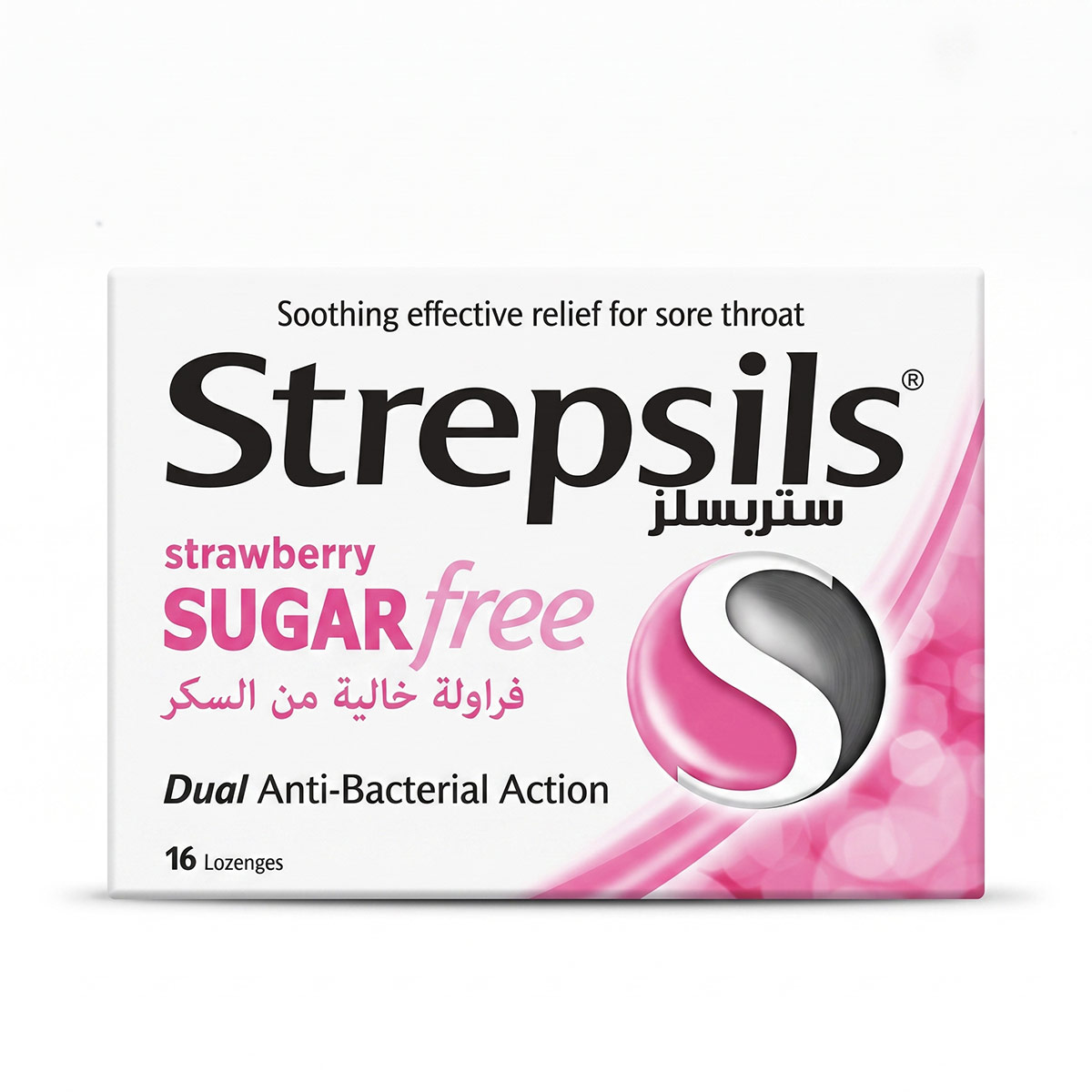 Strepsils Strawberry Sugar Free Dual Anti Bacterial Action 1 x 16 Pieces