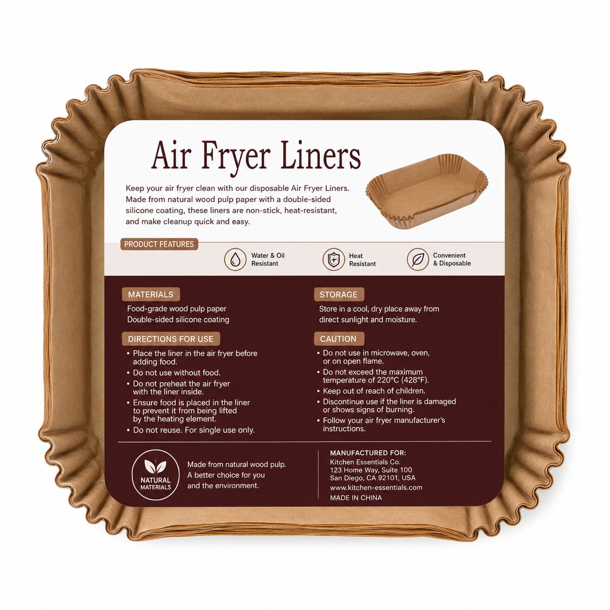 Air Fryer Paper 220mmx140mmx45mm