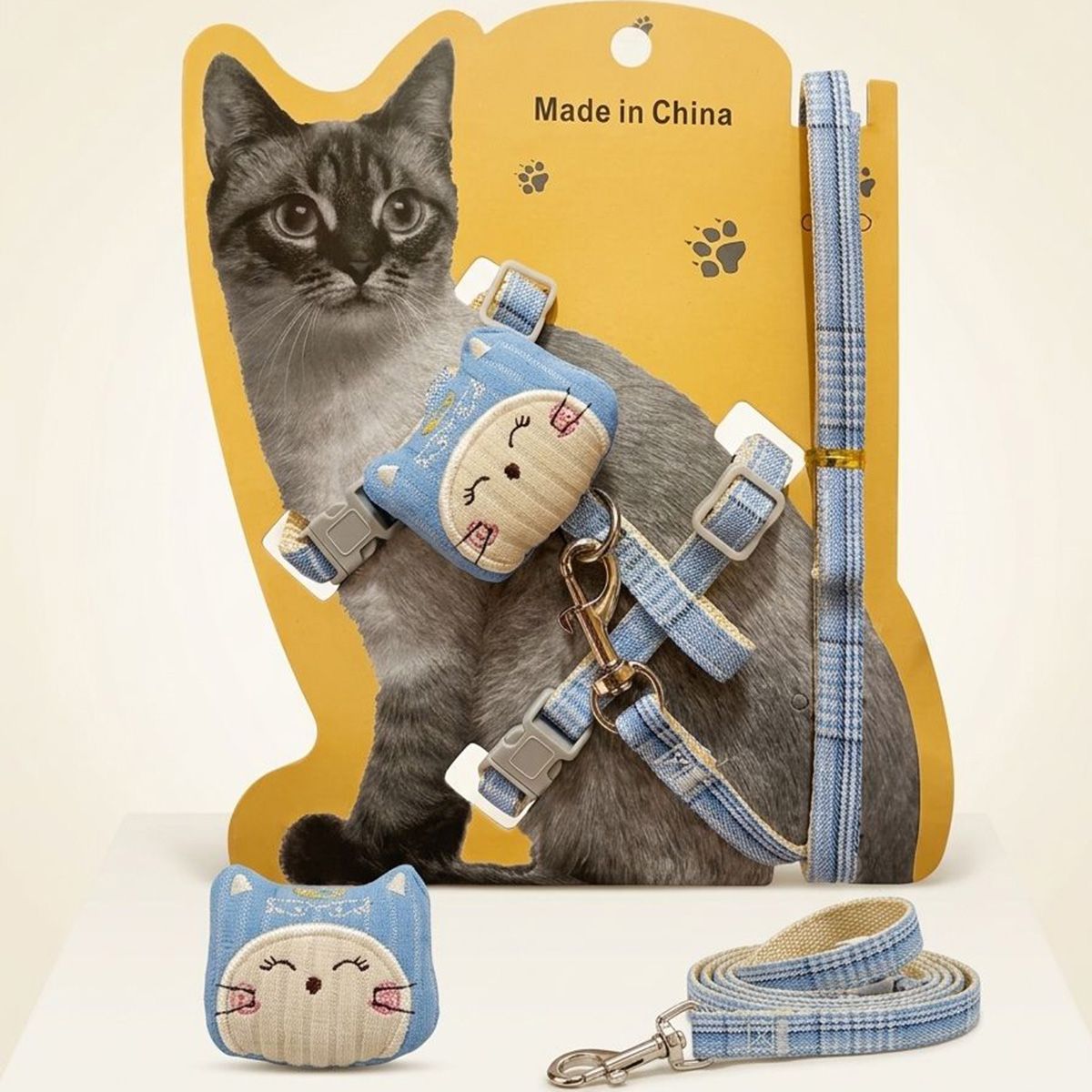 Pet Cat Harness and Leash Set Adjustable Blue