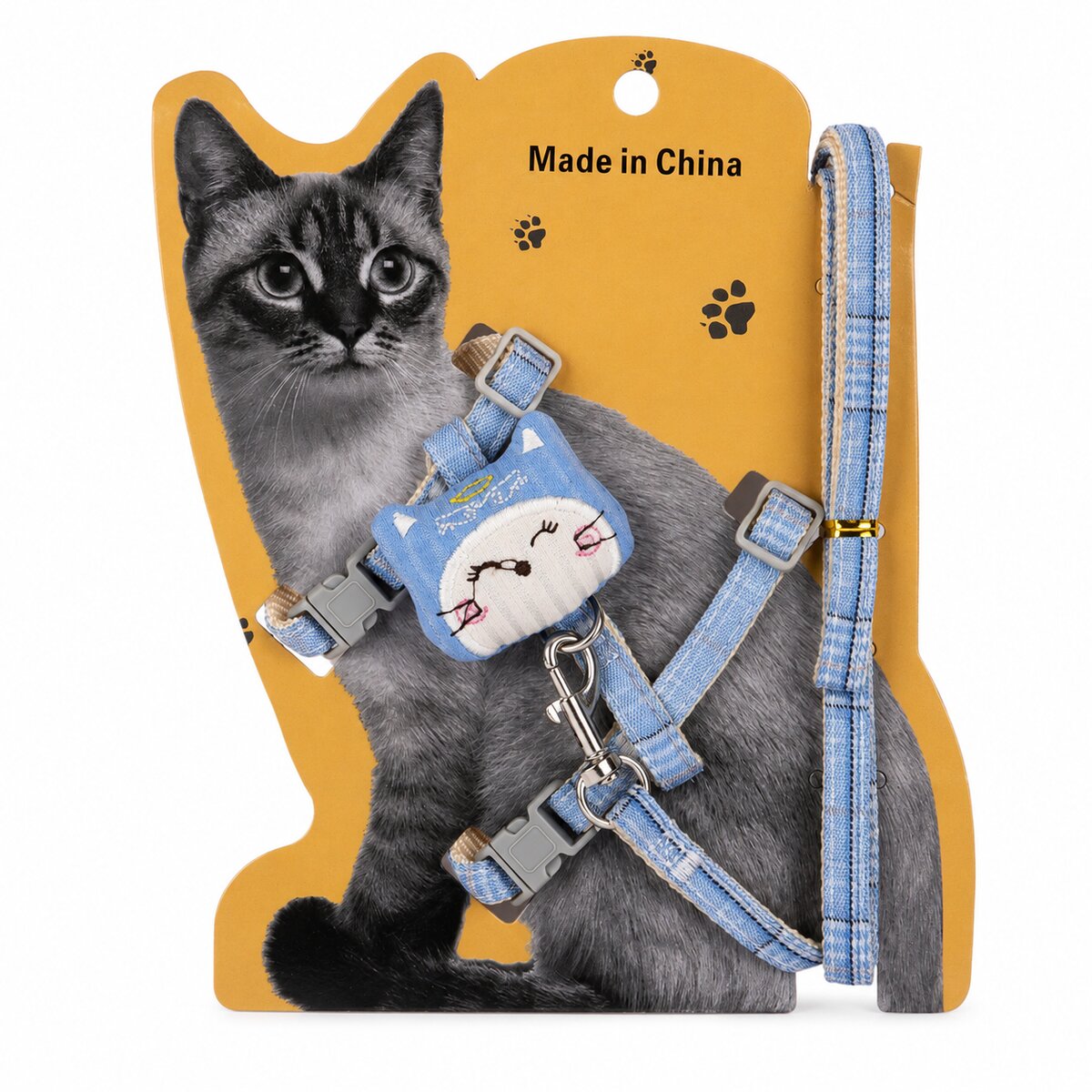 Pet Cat Harness and Leash Set Adjustable Blue