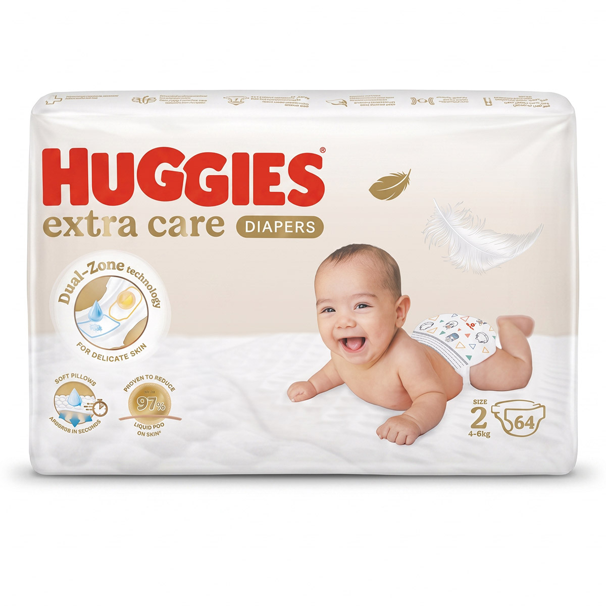 Huggies Extra Care Diapers Size 2, 64 Pieces