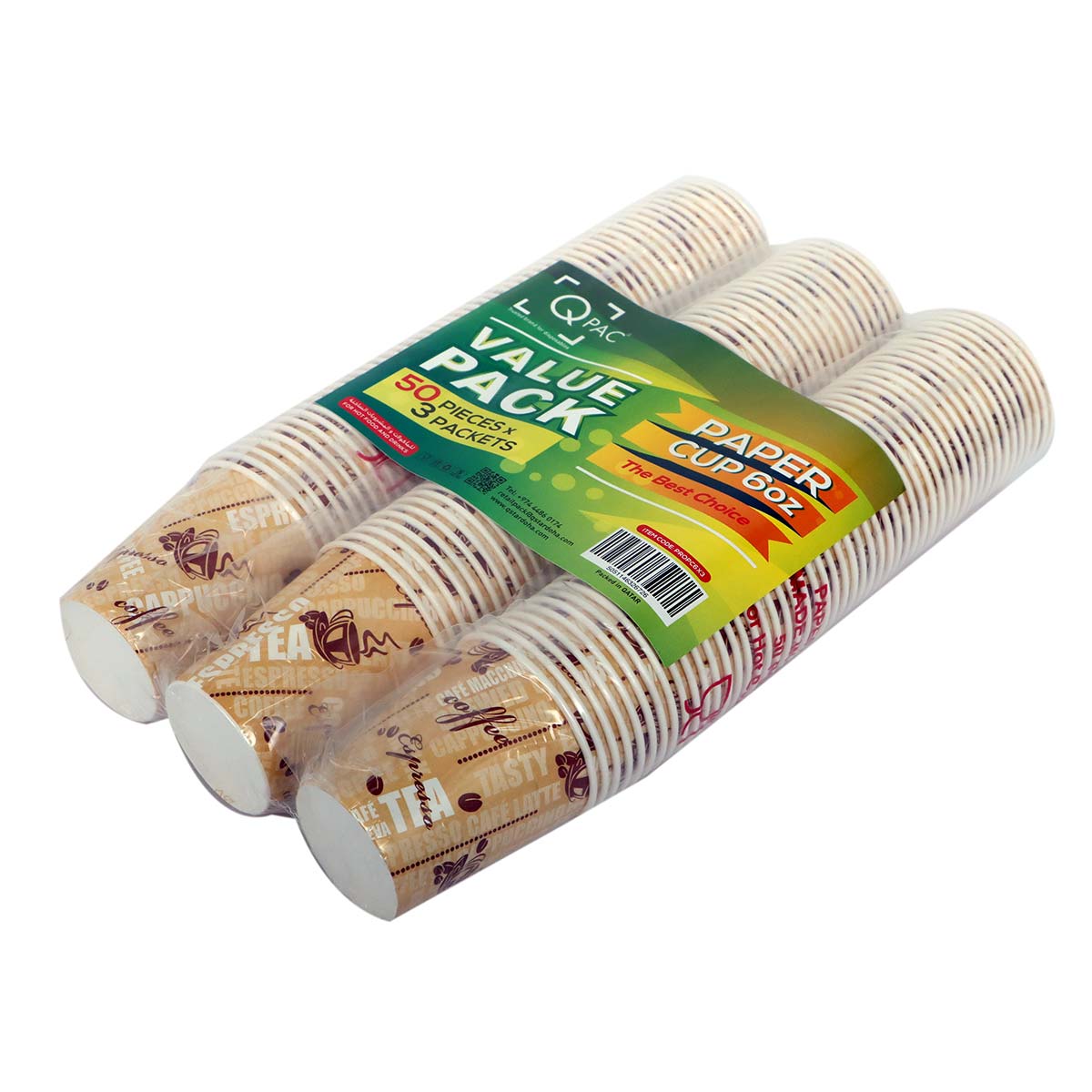 Q Pac Paper Cup 6 oz 3 Packs x 50 Pcs