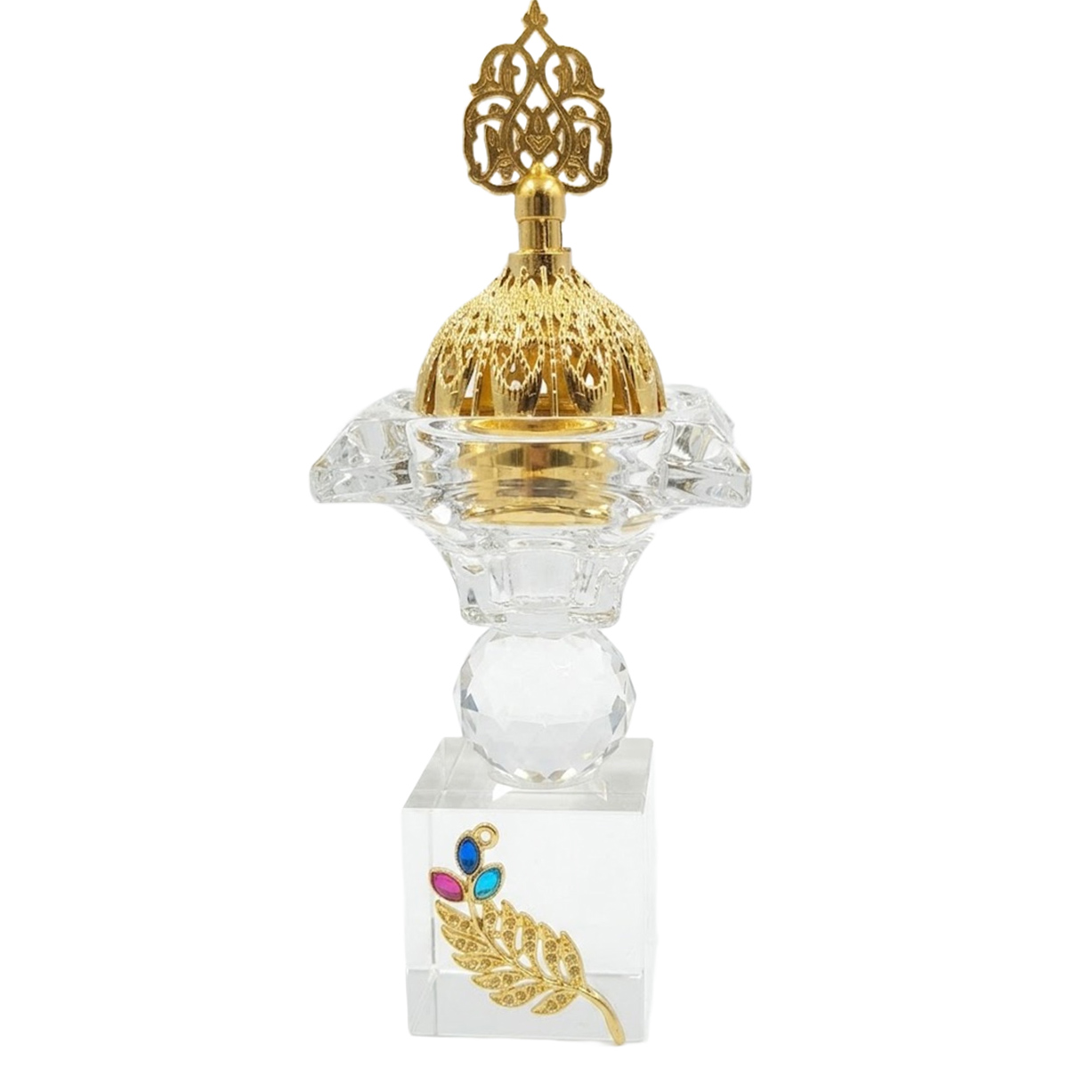 Decorative Crystal Perfume Burner With Golden Detailing