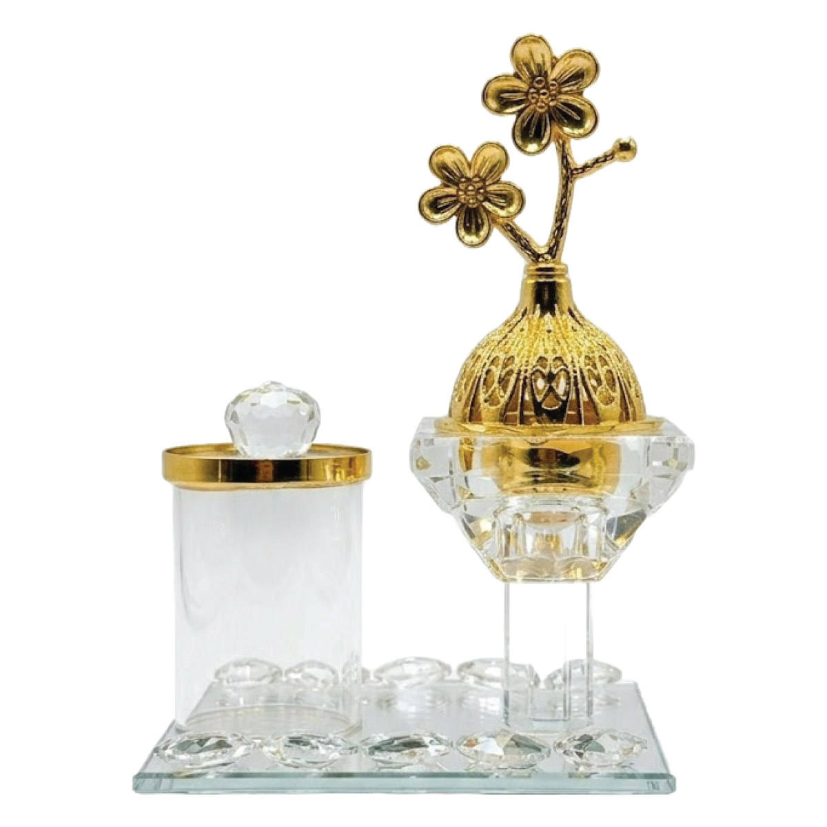 Bukhoor Burner with Decorative Golden Color and Crystal Design