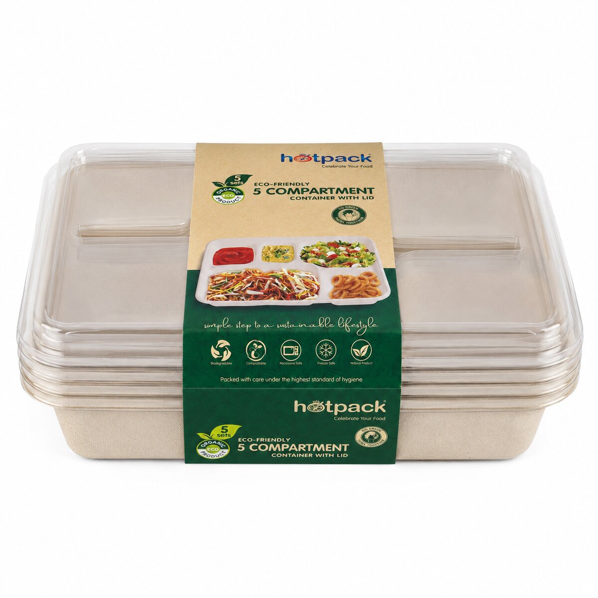 Hotpack Eco-Friendly 5 Compartment Container With Lid 1x5 Pieces