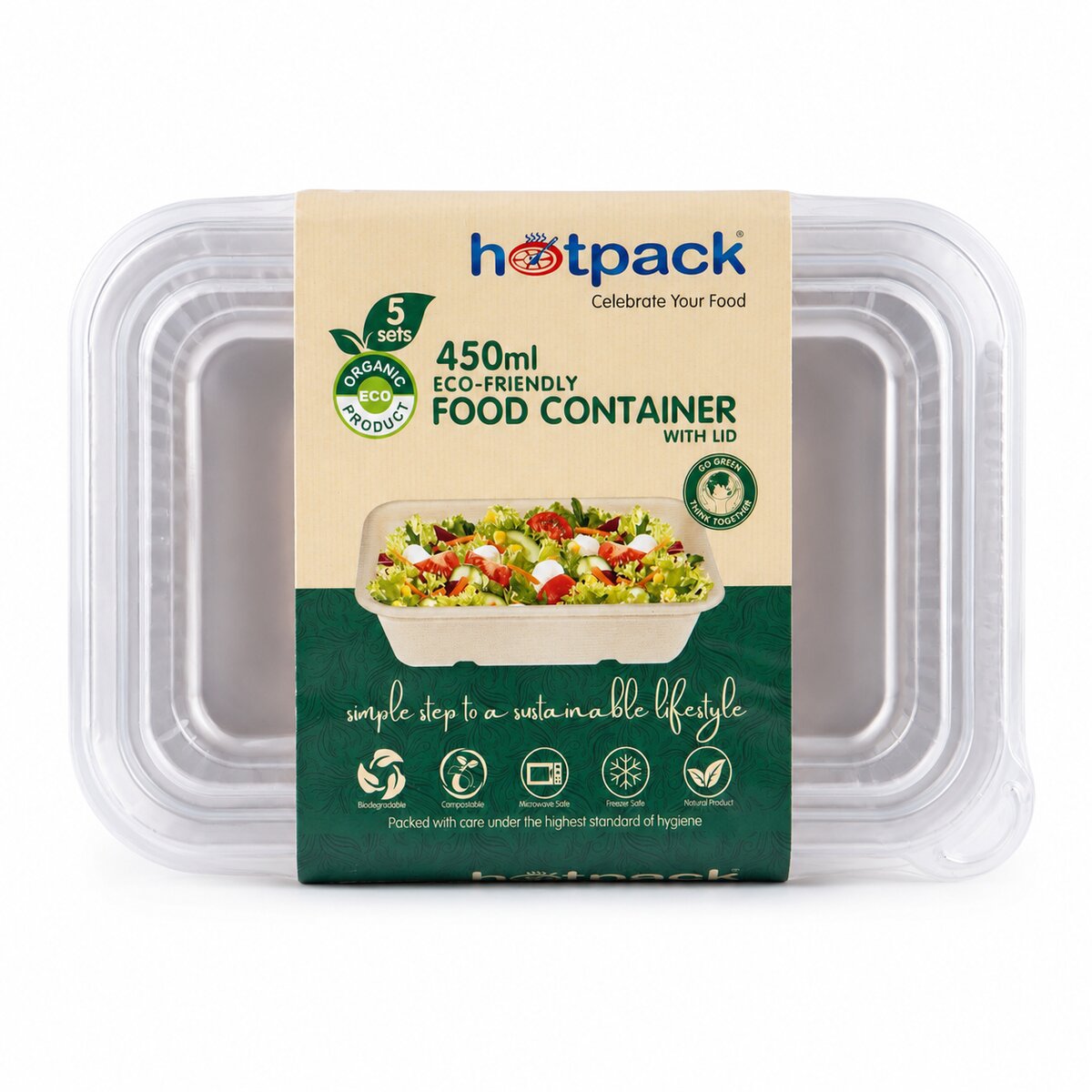 Hotpack Eco-Friendly Food Container With Lid 5x450ml