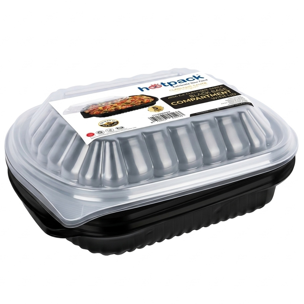 Hotpack Black Base Compartment With Lid 1x5 Pieces