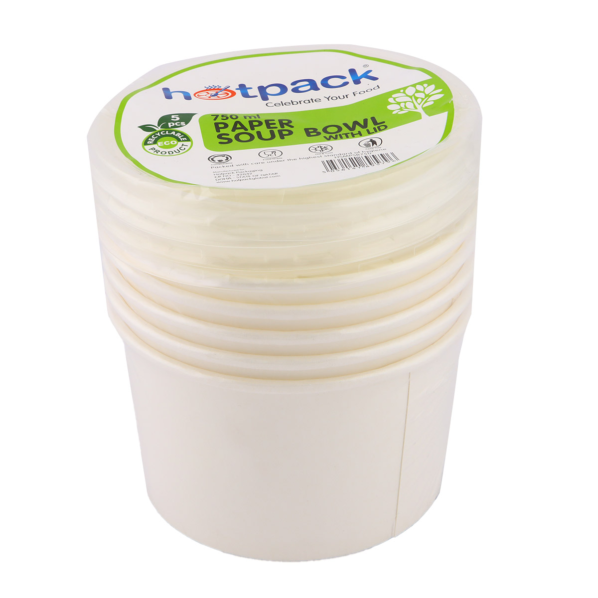 Hotpack Paper Soup Bowl with Lid 5x750ml