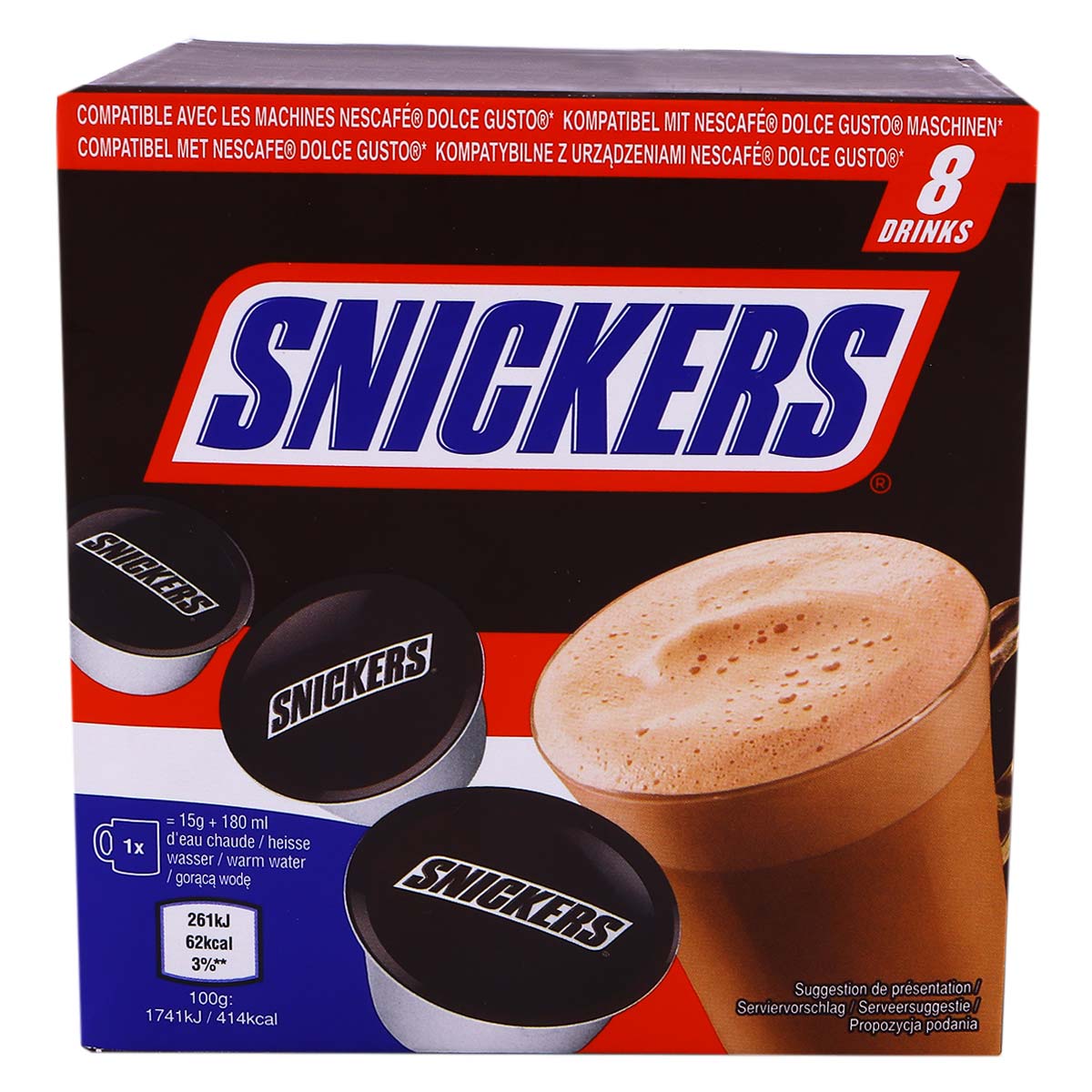 Snickers Hot Chocolate Pods 8 Drinks Pack
