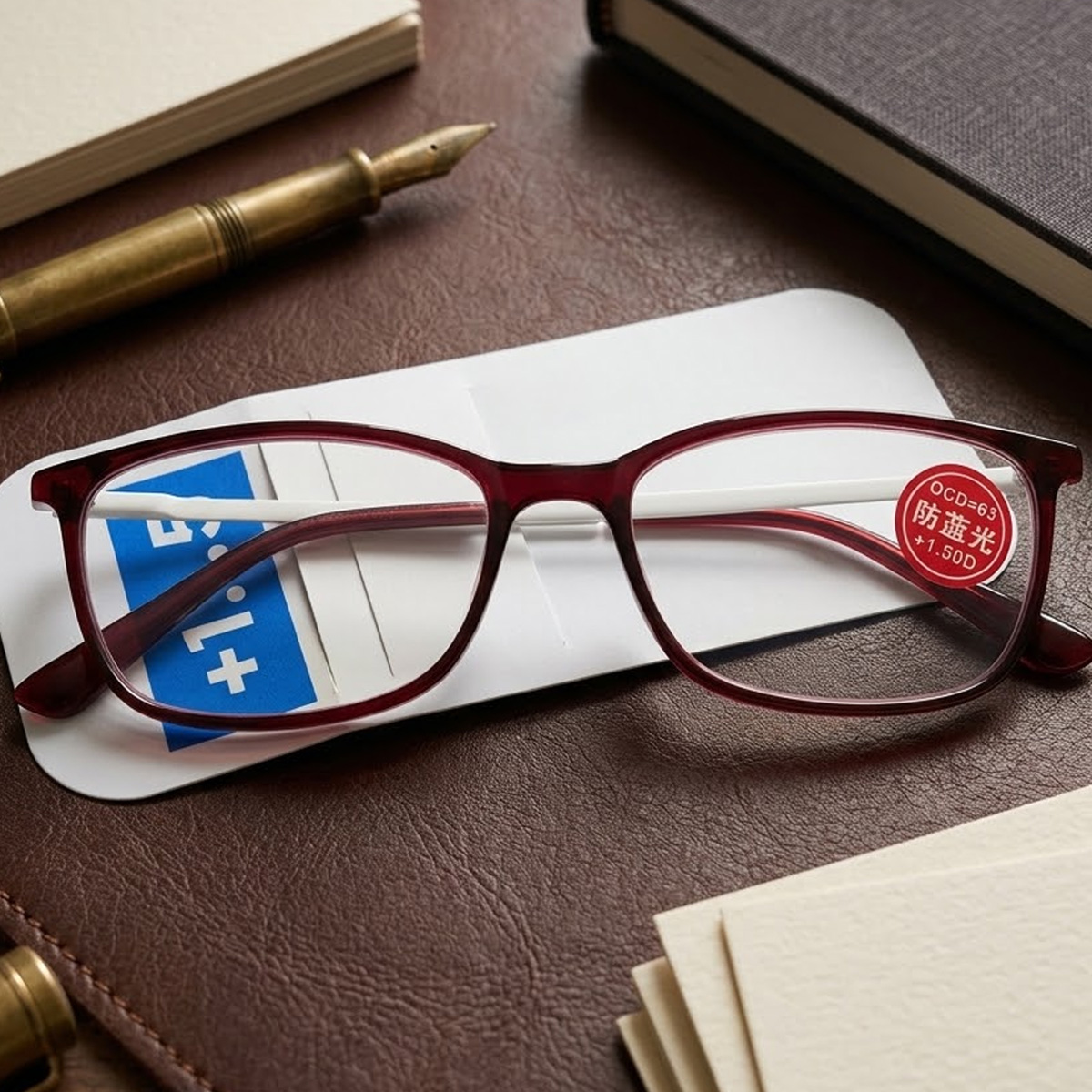 Dark Red Rectangular Reading Glasses For Women