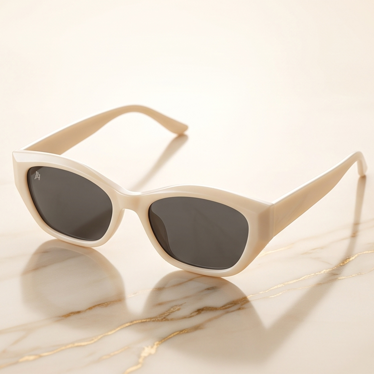 Cat Eye Glossy Cream Fram Sunglass For Women