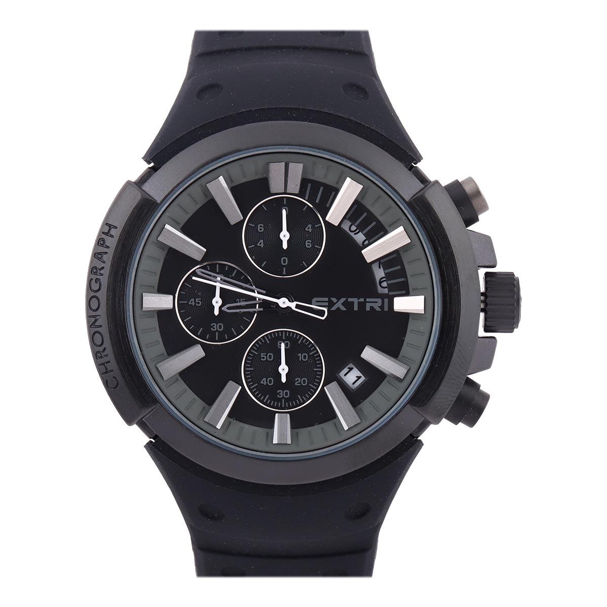 Extri Gents Watch Round Black Dial Date Display Rubber