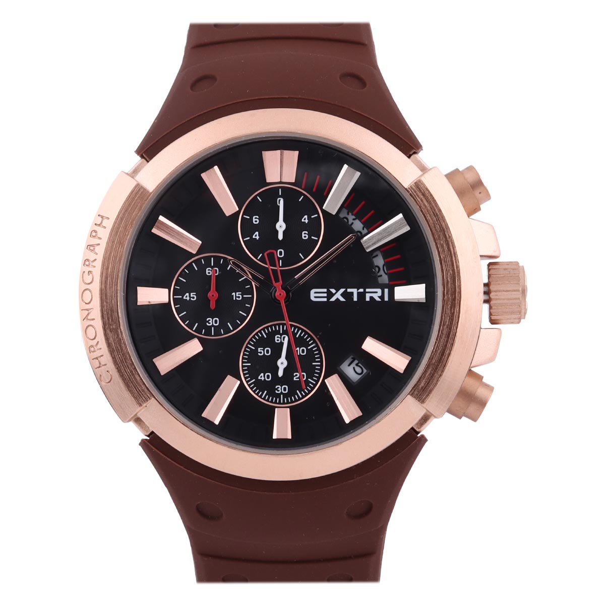 Extri Gents Watch Round Dial Date Display Red Rubber