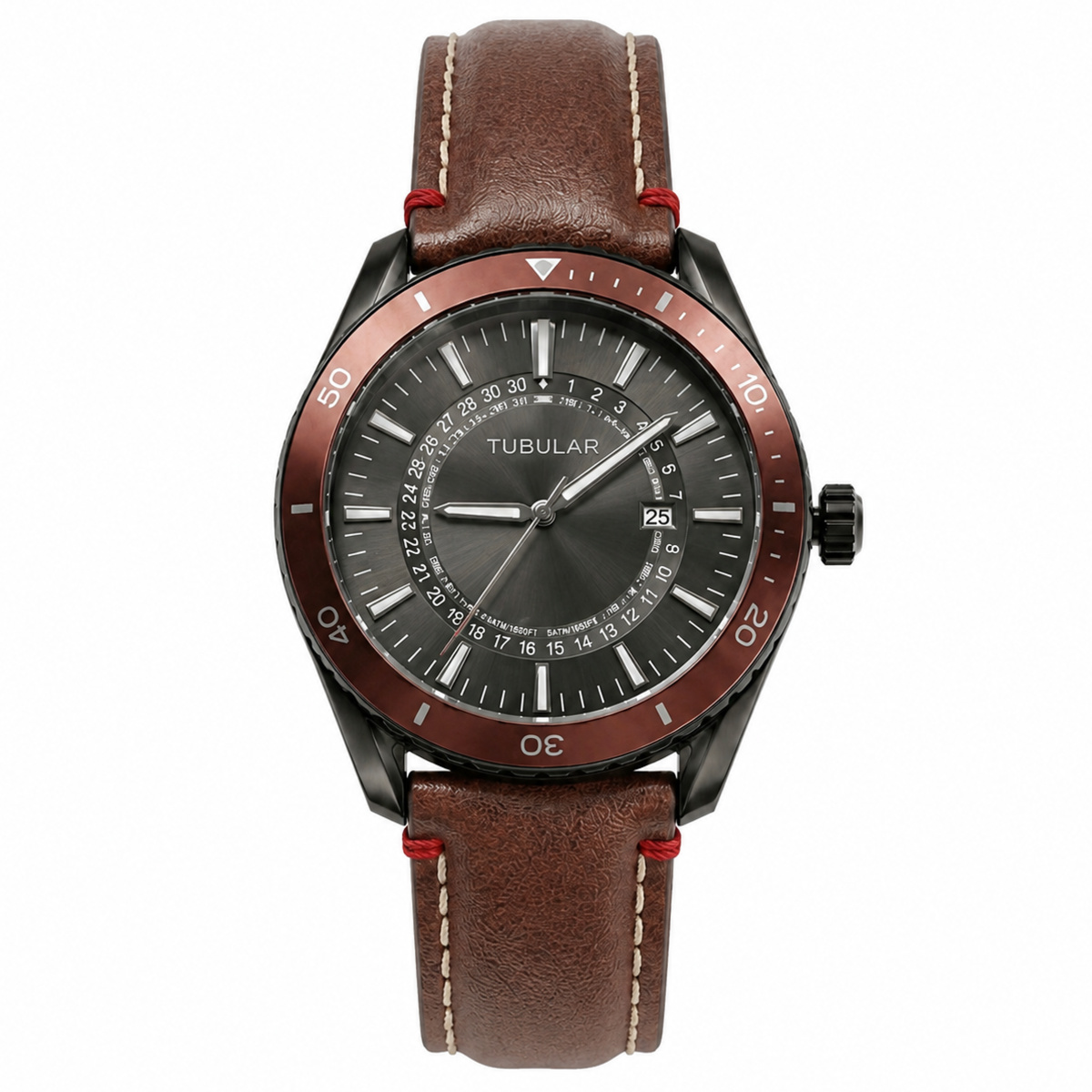 Tubular Mens Leather Watch Brown