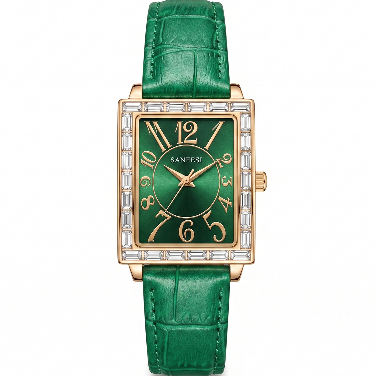 Saneesi Green Dial Watch With Leather Strap For Women