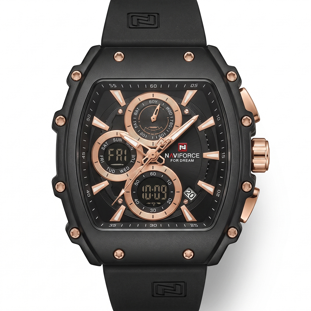 Naviforce Mens Rubber Watch NF8070-B/RG/B