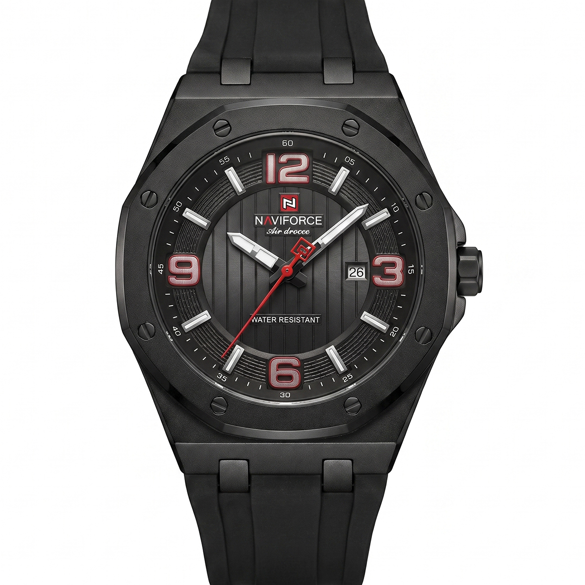 Naviforce Black Dial Watch With Rubber Strap For Men NF8079