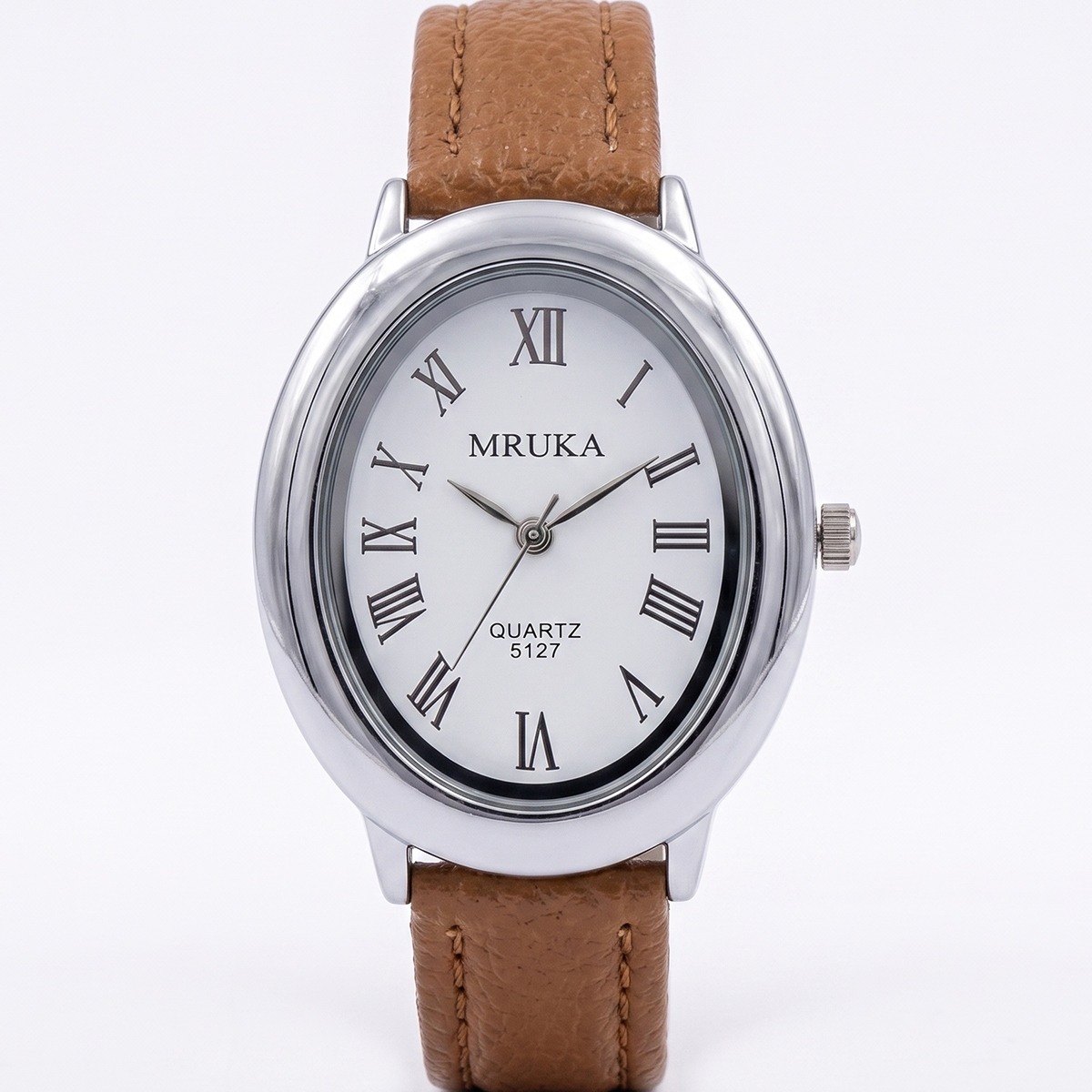 Mruka White Dial Quartz Watch With Leather Strap For Women