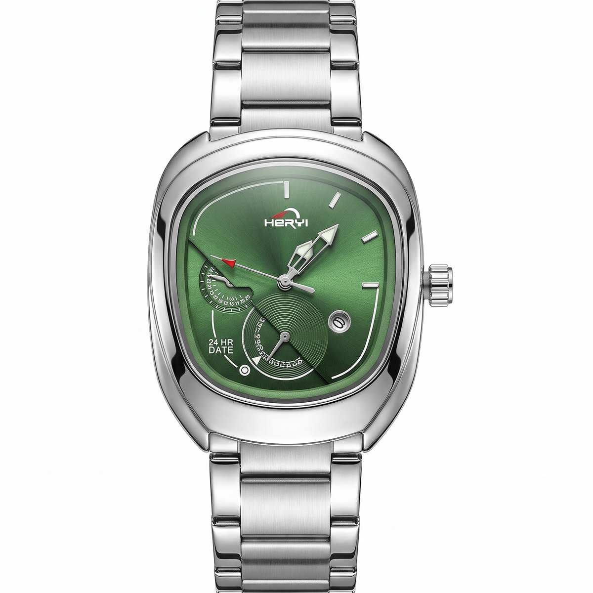 Heryi Men's Green Dial Multi-Function Metal Watch