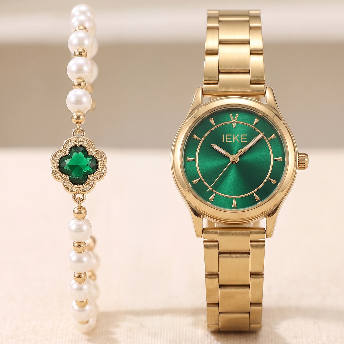 Ieke Green Dial Watch & Bracelet Gift Set For Women
