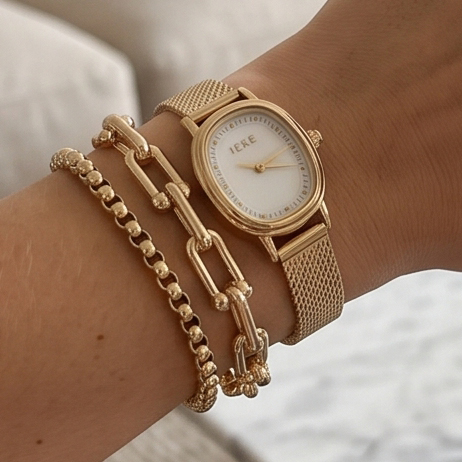 Ieke Golden Tone Watch & Bracelet Gift Set For Women