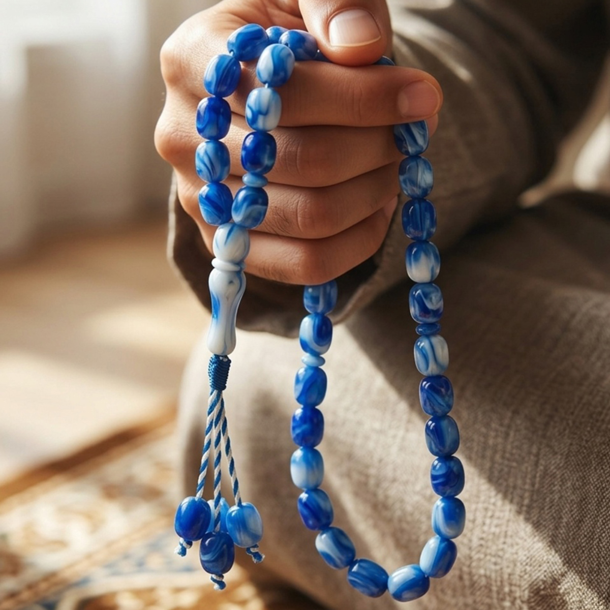 Blue & White Swirl Prayer Beads