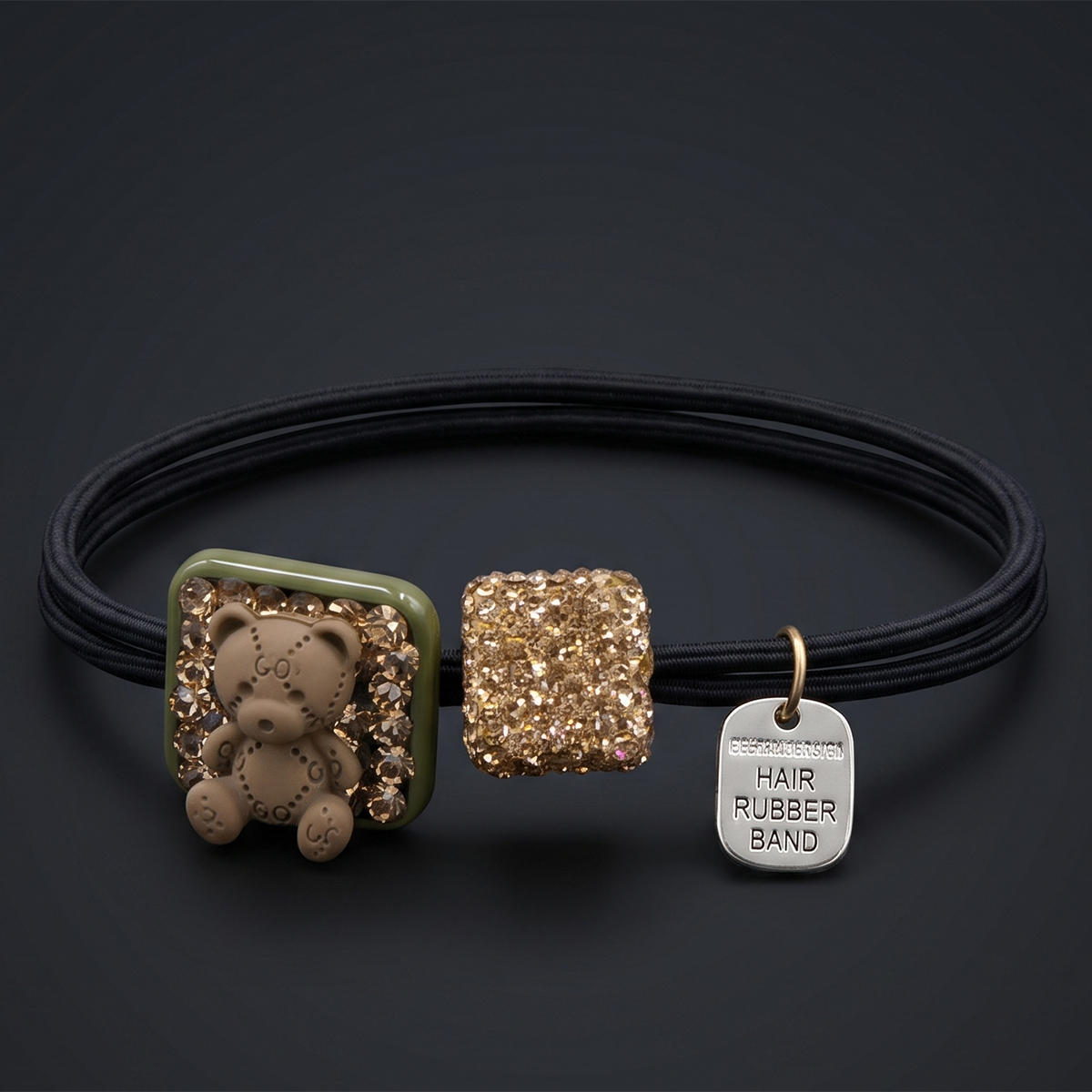 Hair Rubber Band With Bear And Glitter Accents