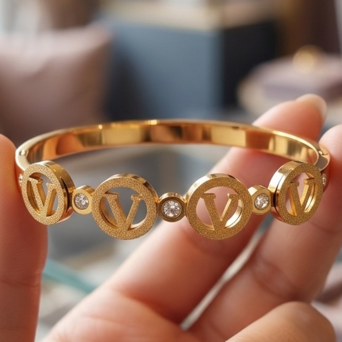 Golden Bracelet With Circular V Design