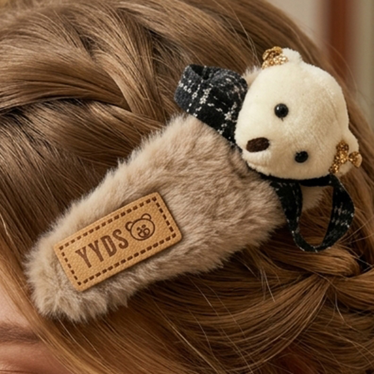 YYDS Hair Clip Teddy Bear Beige Faux Fur