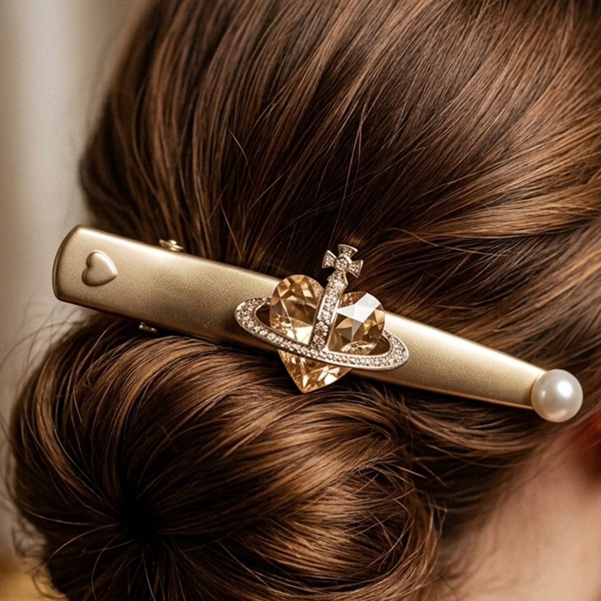 Decorative Hair Clip with Crystal Heart and Pearl