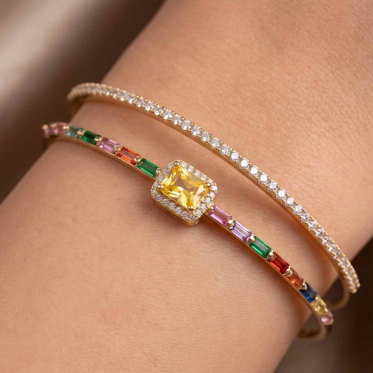 Colorful Gemstone and Diamond Bangle