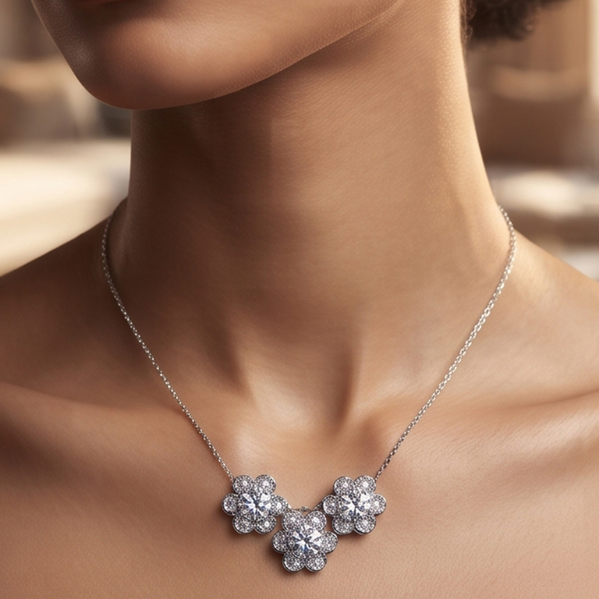 Ladies Chain Necklace Set Flower Design